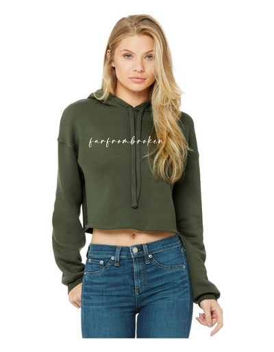 FARFROMBROKEN Crop Hoodie - Military Green